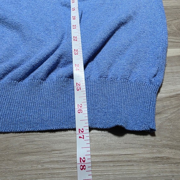 Alan Flusser Sweater Mens Medium Blue Cotton Silk Cashmere V-Neck Pullover Knit - Picture 10 of 10